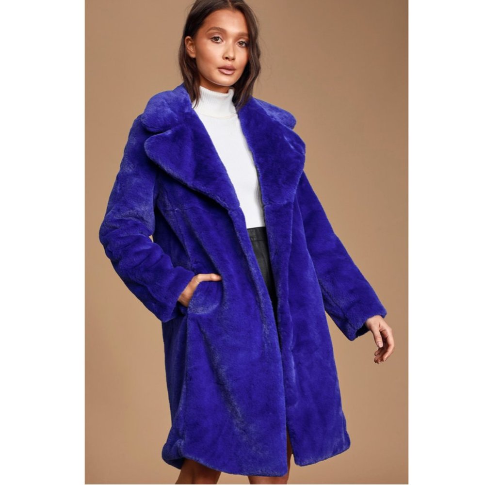Avec Les Filles - Blue Teddy Bear Coat Faux Fur - Small - NEW WITH TAGS